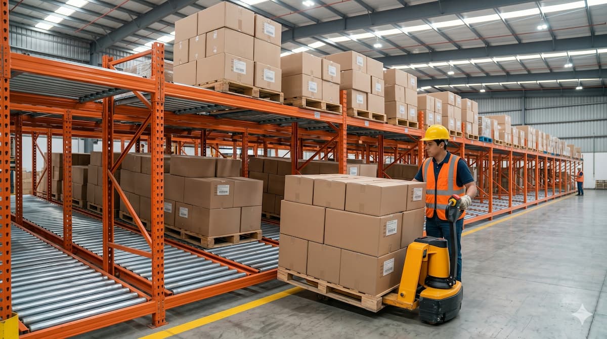 Rack dinámico tipo pallet flow opera bajo método FIFO para acelerar las vueltas de inventario