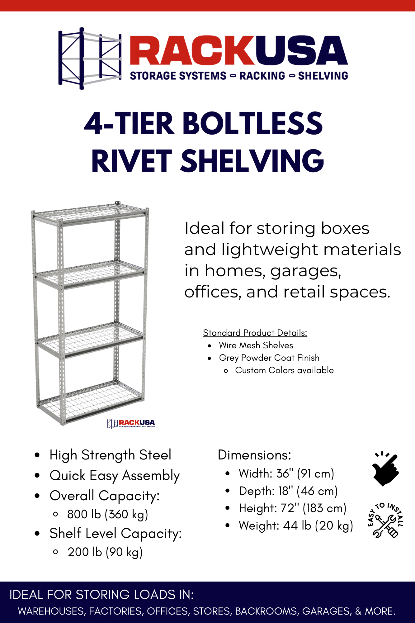 Infografía de un estante metálico