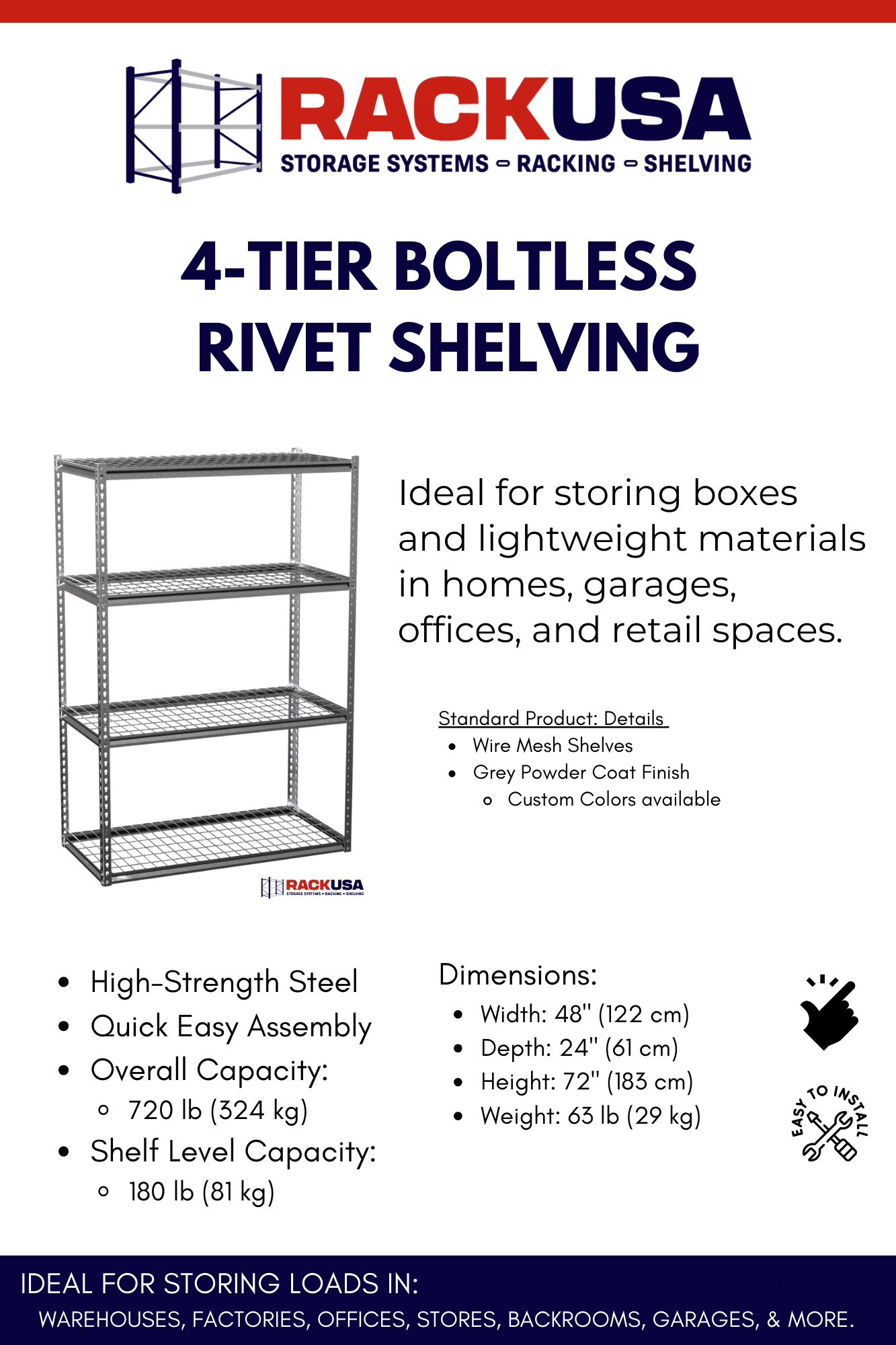 Infografía de un estante metálico