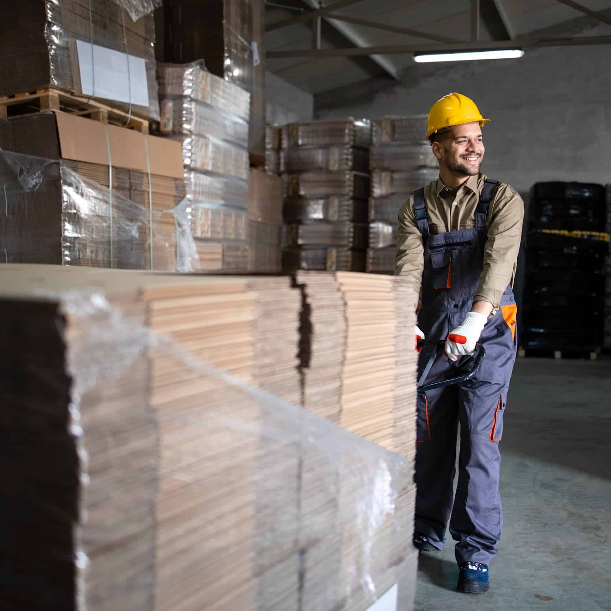 Joven utilizando un montacargas